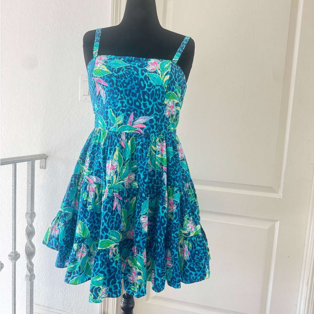 🦄Lilly Pulitzer Sz 12 Allison Dress Formentera Cheetah Turquoise Hot on the Spot - Picture 2 of 13